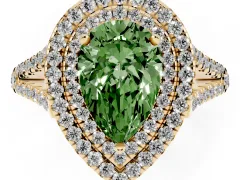 Fancy Green Pear Cut Diamond Double Halo Ring Set in Yellow gold with Pavé Band