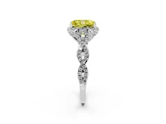 Fancy Yellow Radiant Cut Diamond Halo Twist Band Solitaire Ring Set in Platinum with Prong-Set Center Stone