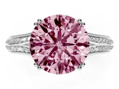 Fancy Pink Round Cut Diamond Split Shank Pavé Engagement Ring Set in White gold with Prong-Set Center Stone