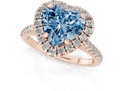 Fancy Blue Heart Cut Diamond Cushion Halo Ring Set in Rose gold with Pavé Band