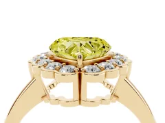 Fancy Yellow Heart Cut Diamond Halo Cluster Engagement Ring Set in Yellow gold with Solitaire Band and Prong Setting