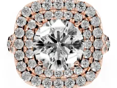 Round Cut Diamond Double Halo Ring Set in Rose gold with Pavé Split Shank and Prong Setting