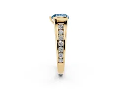 Fancy Blue Heart Cut Diamond Bezel-Set Solitaire Ring Set in Yellow gold with Channel-Set Band