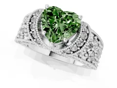 Fancy Green Heart Cut Diamond Milgrain Halo Pavé Engagement Ring Set in Silver with Prong Setting