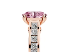 Fancy Pink Oval Cut Diamond Channel Set Solitaire Engagement Ring Set in Rose gold with Prong Setting