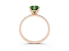 Fancy Green Cushion Cut Diamond Solitaire Engagement Ring Set in Rose gold with Round Pavé Band and Prong Setting