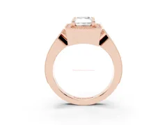 Radiant Cut Diamond Halo Ring Set in Rose gold with Milgrain Accent Split Shank