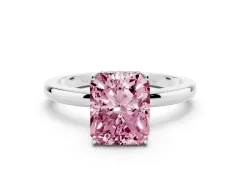 Fancy Pink Radiant Cut Diamond Solitaire Ring Set in White gold with Plain Band and Prong Setting