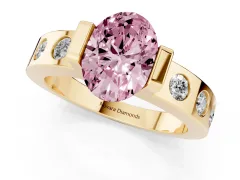 Fancy Pink Oval Cut Diamond Channel-Set Band Ring Set in Yellow gold with Bezel Prong Setting