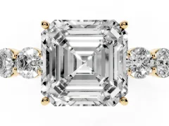 Asscher Cut Diamond Five-Stone Prong Set Band Ring Set in Yellow gold with Polished Band