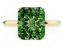 Fancy Green Radiant Cut Diamond Solitaire Ring Set in Yellow gold with Plain Band and Prong Setting