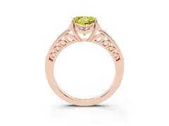 Fancy Yellow Princess Cut Diamond Halo Ring Set in Rose gold with Channel Set Band and Prong Setting