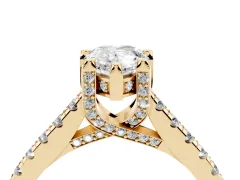 Pear Cut Diamond Solitaire Ring Set in Yellow gold with Brilliant Pavé Band and Prong Setting
