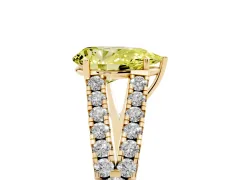 Fancy Yellow Pear Cut Diamond Split Shank Pavé Engagement Ring Set in Yellow gold with Prong-Held Center Stone