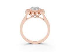 Round Cut Diamond Cluster Halo Ring Set in Rose gold with Milgrain Bezel Accents and Plain Band