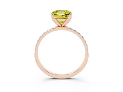 Fancy Yellow Princess Cut Diamond Solitaire Engagement Ring Set in Rose gold with Round Pavé Band and Prong Setting