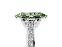 Fancy Green Marquise Cut Diamond Solitaire Pavé Engagement Ring Set in Silver with Prong Setting