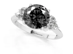 Fancy Black Round Cut Diamond Cluster Ring Set in White gold with Plain Band and Prong Setting