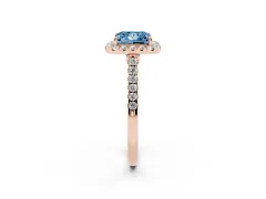 Fancy Blue Princess Cut Diamond Halo Pavé Engagement Ring Set in Rose gold with Prong Setting