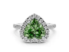Fancy Green Heart Cut Diamond Cushion Halo Ring Set in Platinum with Pavé Band