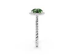 Fancy Green Round Cut Diamond Halo Ring Set in Platinum with Plain Twisted Band