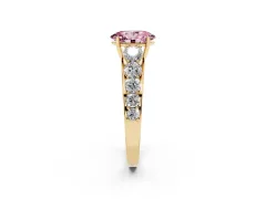 Fancy Pink Oval Cut Diamond Solitaire Ring Set in Yellow gold with Pavé-Set Band and Prong Setting