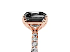 Fancy Black Asscher Cut Diamond Solitaire Engagement Ring Set in Rose gold with Round Pavé Band and Prong Setting