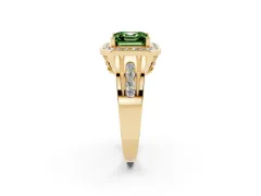 Fancy Green Asscher Cut Diamond Halo Ring Set in Yellow gold with Pavé and Bezel Accent Split Shank