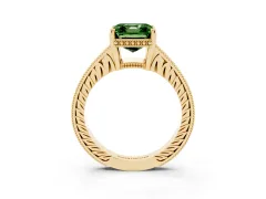 Fancy Green Asscher Cut Diamond Solitaire Pavé Milgrain Engagement Ring Set in Yellow gold with Prong Setting