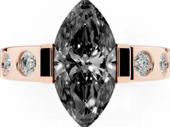 Fancy Black Marquise Cut Diamond Channel-Set Band Ring Set in Rose gold with Bezel Prong Setting