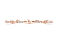Round Diamond Bezel-Set Tennis Bracelet Set in Rose gold with Pavé Band