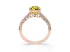 Fancy Yellow Princess Cut Diamond Solitaire Ring Set in Rose gold with Milgrain-Edged Pavé Band and Prong Setting