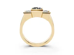 Fancy Black Radiant Cut Diamond Three-Stone Channel Set Ring Set in Yellow gold with Smooth Polished Band