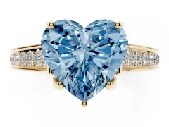 Fancy Blue Heart Cut Diamond Solitaire Pavé Engagement Ring Set in Yellow gold with Prong Setting