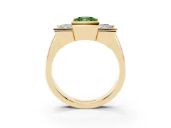 Fancy Green Radiant Cut Diamond Three-Stone Channel Set Ring Set in Yellow gold with Smooth Polished Band