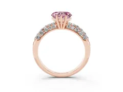 Fancy Pink Heart Cut Diamond Pavé Band Solitaire Ring Set in Rose gold with Close-Set Accent Stones and Prong Setting