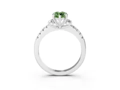 Fancy Green Marquise Cut Diamond Three-Stone Pavé Ring Set in Silver with Prong Setting