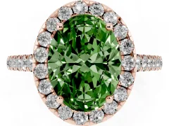 Fancy Green Oval Cut Diamond Halo Pavé Engagement Ring Set in Rose gold with Prong Setting
