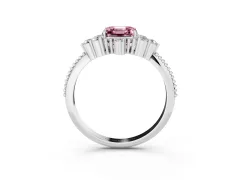 Fancy Pink Asscher Cut Diamond Cluster Ring Set in Platinum with Beaded Band