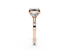 Fancy Black Emerald Cut Diamond Three-Stone Ring Set in Rose gold with Pavé Band and Smaller Side Stones