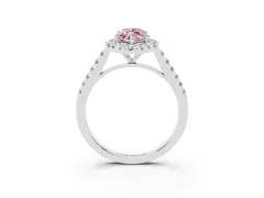 Fancy Pink Marquise Cut Diamond Halo Pavé Engagement Ring Set in Platinum with Prong Setting