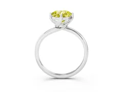 Fancy Yellow Cushion Cut Diamond Solitaire Engagement Ring Set in Silver with Classic Plain Band