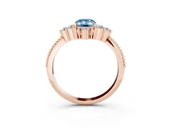 Fancy Blue Emerald Cut Diamond Cluster Ring Set in Rose gold with Beaded Band
