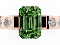Fancy Green Emerald Cut Diamond Channel-Set Band Ring Set in Rose gold with Bezel Prong Setting