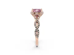Fancy Pink Princess Cut Diamond Halo Twist Band Solitaire Ring Set in Rose gold with Prong-Set Center Stone