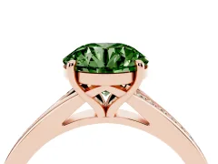 Fancy Green Round Cut Diamond Solitaire Ring Set in Rose gold with Pavé Accent Band and Classic Prong Setting
