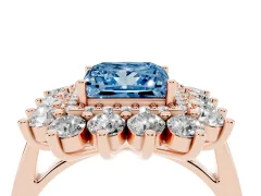 Fancy Blue Princess Cut Diamond Floral Double Halo Ring Set in Rose gold with Round Petals