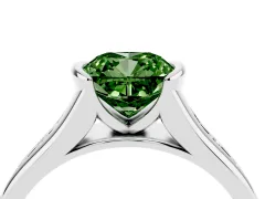 Fancy Green Cushion Cut Diamond Bezel-Set Solitaire Ring Set in White gold with Channel-Set Band