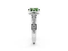 Fancy Green Oval Cut Diamond Solitaire Ring Set in Platinum with Channel Set Band and Prong Setting