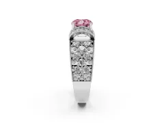 Fancy Pink Cushion Cut Diamond Milgrain Halo Pavé Engagement Ring Set in Silver with Prong Setting